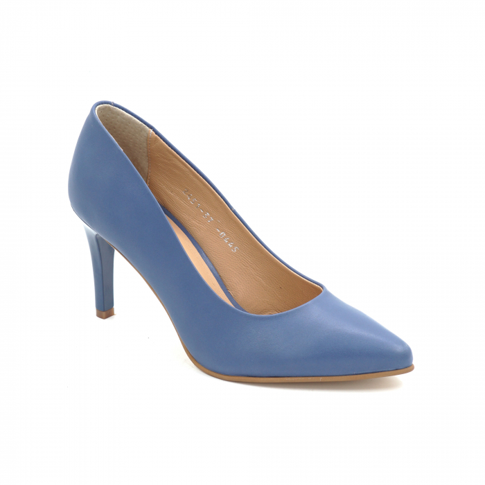 Pantofi dama din piele naturala albastra cu varf ascutit stiletto si toc mediu subtire 7 cm 0445-1-25- MISTICO SHOES [2]