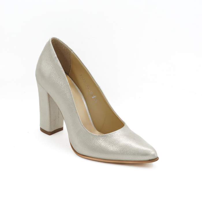 Pantofi dama din piele naturala roz pudra sidefat, cu varf ascutit stiletto si toc inalt gros imbracat de 9 cm 1159-1-26 [2]