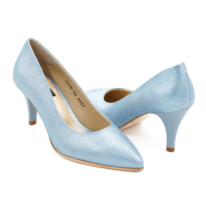 Pantofi dama din piele naturala albastru deschis sidefat, cu varf ascutit stiletto si toc mic subtire 6 cm 6057-16-26 [4]