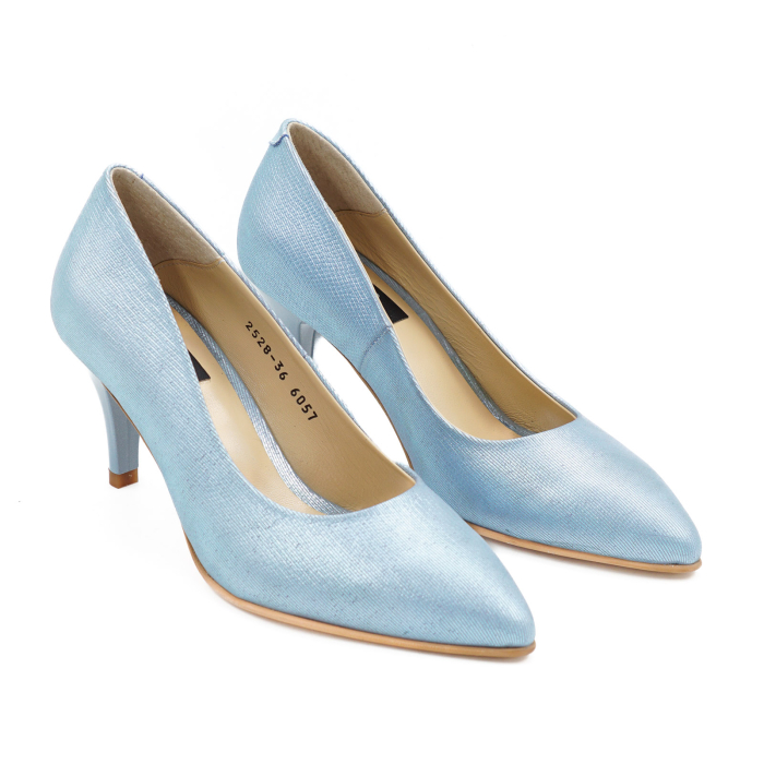 Pantofi dama din piele naturala albastru deschis sidefat, cu varf ascutit stiletto si toc mic subtire 6 cm 6057-16-26 [3]