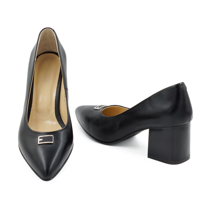 Pantofi dama din piele naturala neagra, cu varf ascutit stiletto si toc mic gros 6 cm 54125-26 [6]