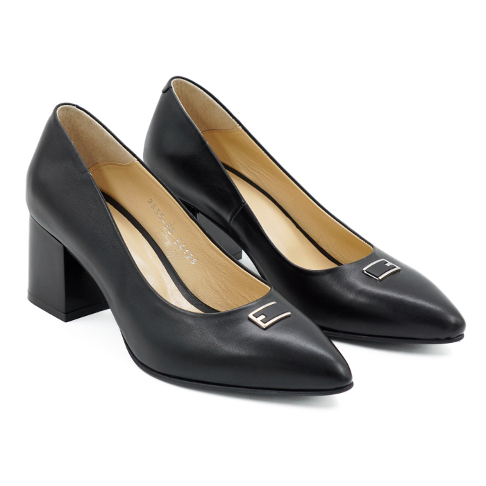 Pantofi dama din piele naturala neagra, cu varf ascutit stiletto si toc mic gros 6 cm 54125-26 [4]
