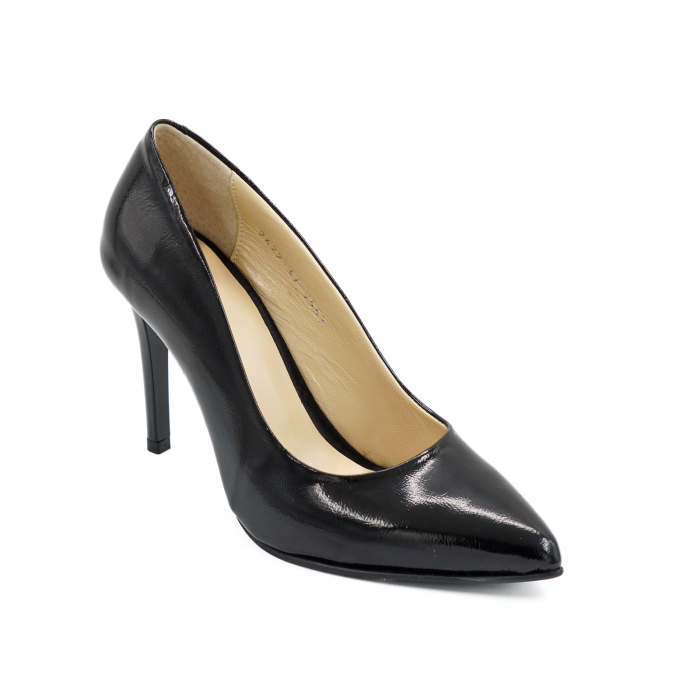 Pantofi dama din piele naturala lacuita neagra, cu varf ascutit stiletto si toc inalt subtire 9 cm 9557-15-26 [2]