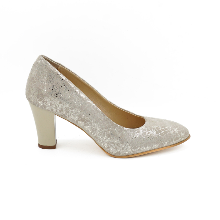Pantofi dama din piele naturala aurie, cu varf ascutit si toc mediu gros de 7 cm 0449-15-26 [2]