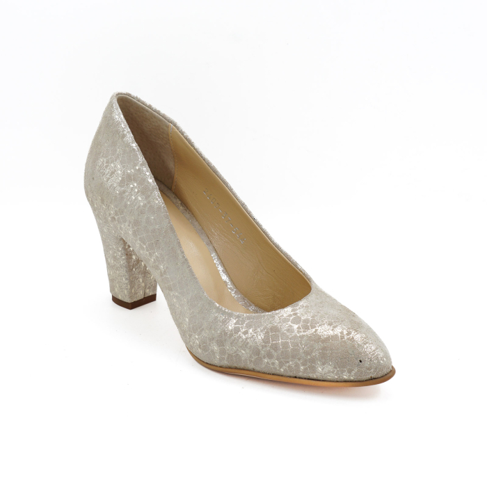 Pantofi dama din piele naturala aurie, cu varf ascutit si toc mediu gros imbracat de 7 cm 0449-12-26 [2]