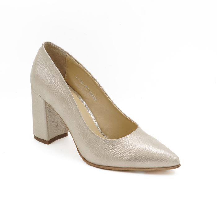 Pantofi dama din piele naturala roz pudra sidefat, cu varf ascutit stiletto si toc mediu gros imbracat de 8 cm 0445-4-26 [2]