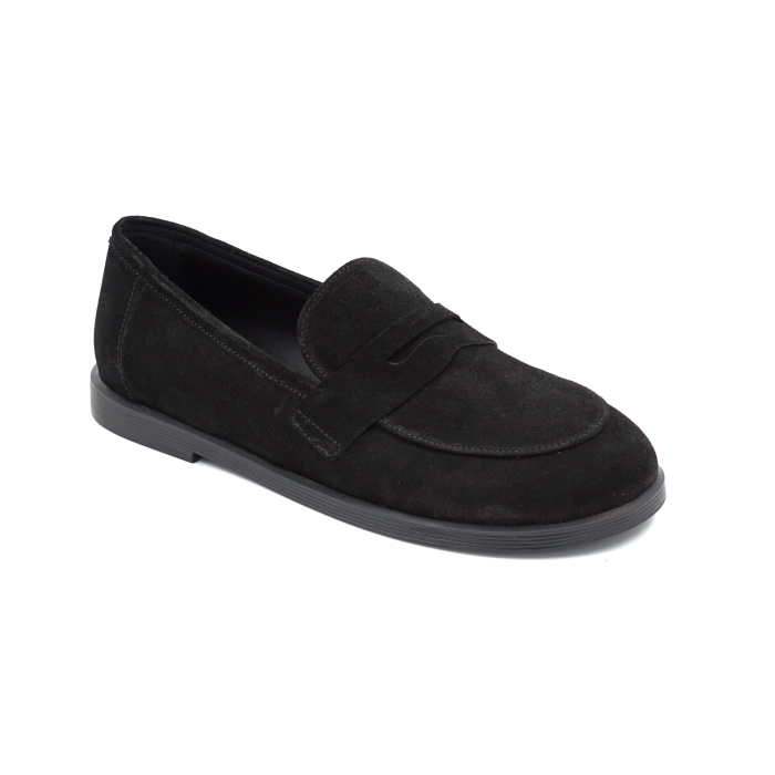 Pantofi dama tip barefoot din piele naturala intoarsa neagra cu varf rotund si talpa de 1 cm 55525-25 [2]
