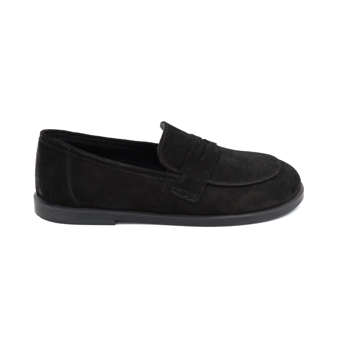 Pantofi dama tip barefoot din piele naturala intoarsa neagra cu varf rotund si talpa de 1 cm 55525-25 [1]
