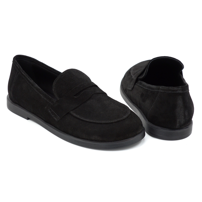 Pantofi dama tip barefoot din piele naturala intoarsa neagra cu varf rotund si talpa de 1 cm 55525-25 [5]