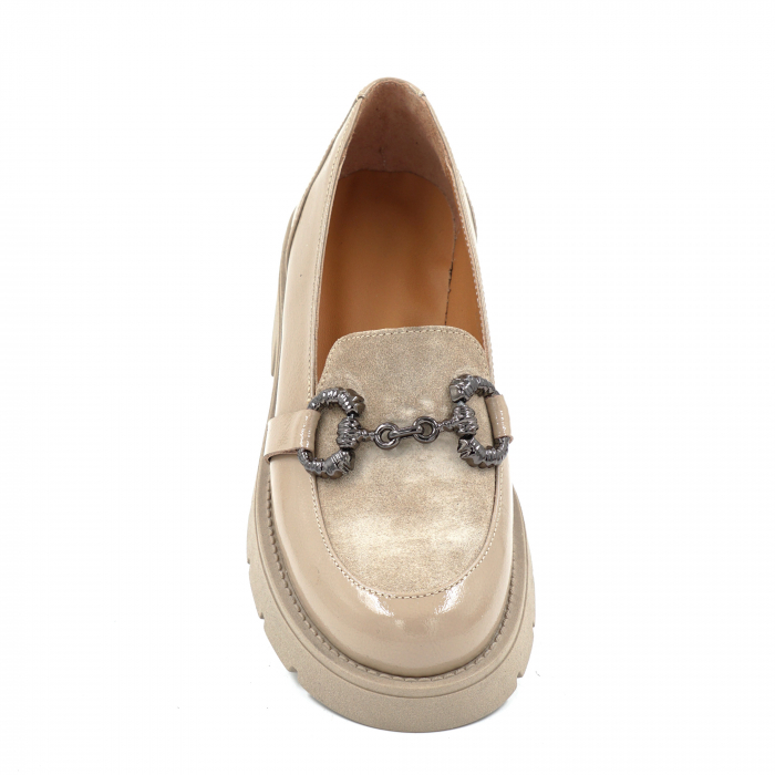 Pantofi dama casual loafers din piele naturala lacuita cappucino cu varf rotund si talpa de 3 cm 63920-25 [6]