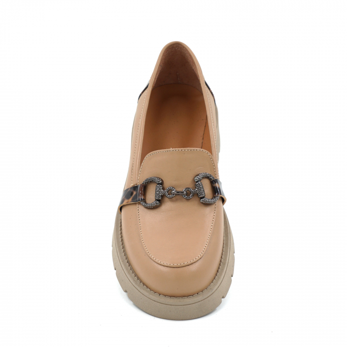 Pantofi dama casual loafers din piele naturala maro deschis si lacuita cu imprimeu animal print, cu varf rotund si talpa 4 cm 53025-25 [6]