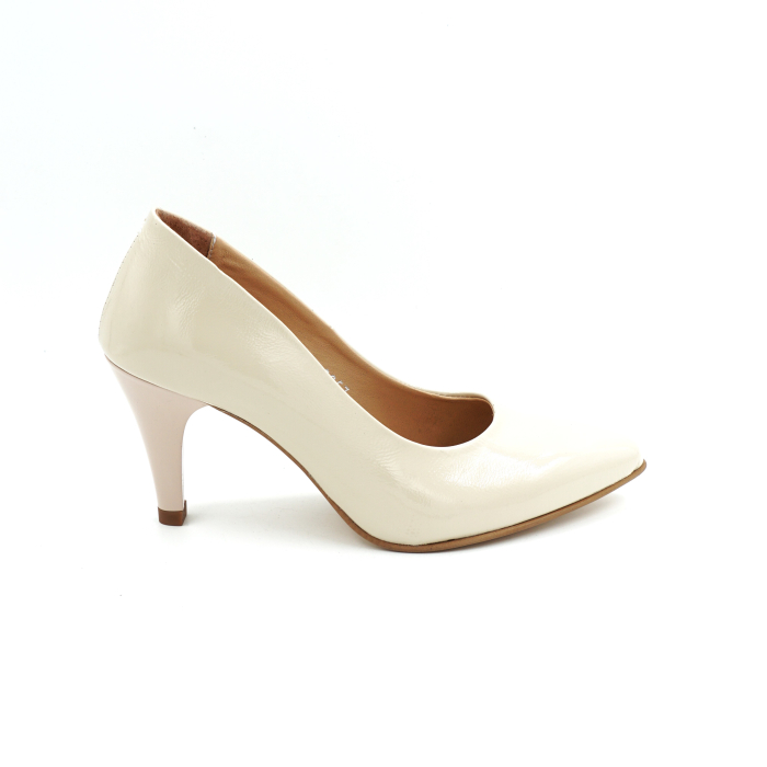 Pantofi dama din piele naturala bej cu varf ascutit si toc de 6 cm 6057-17-25 [1]