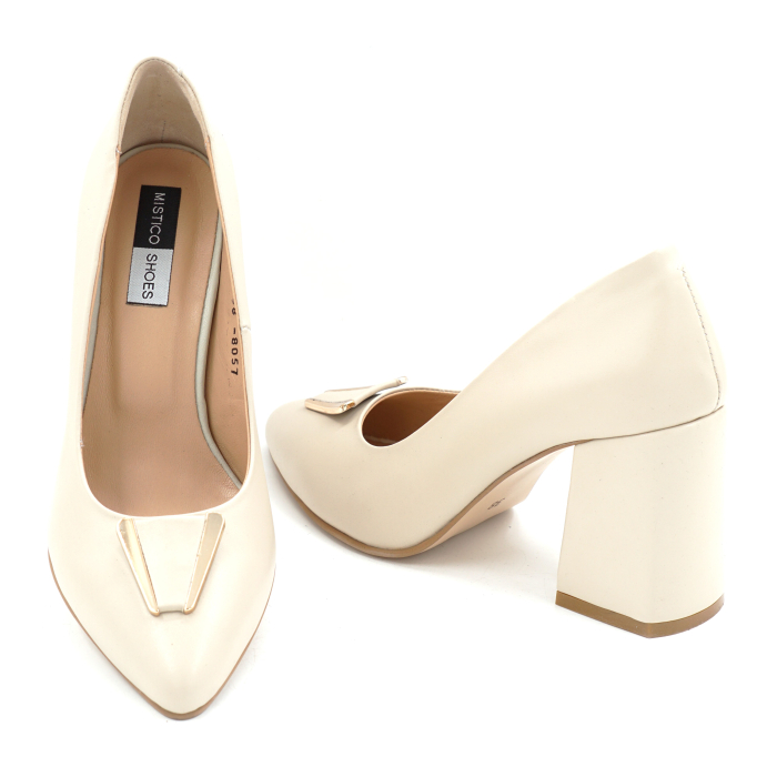 Pantofi dama din piele naturala bej cu varf ascutit si toc imbracat de 8 cm 50824-4-25 [4]
