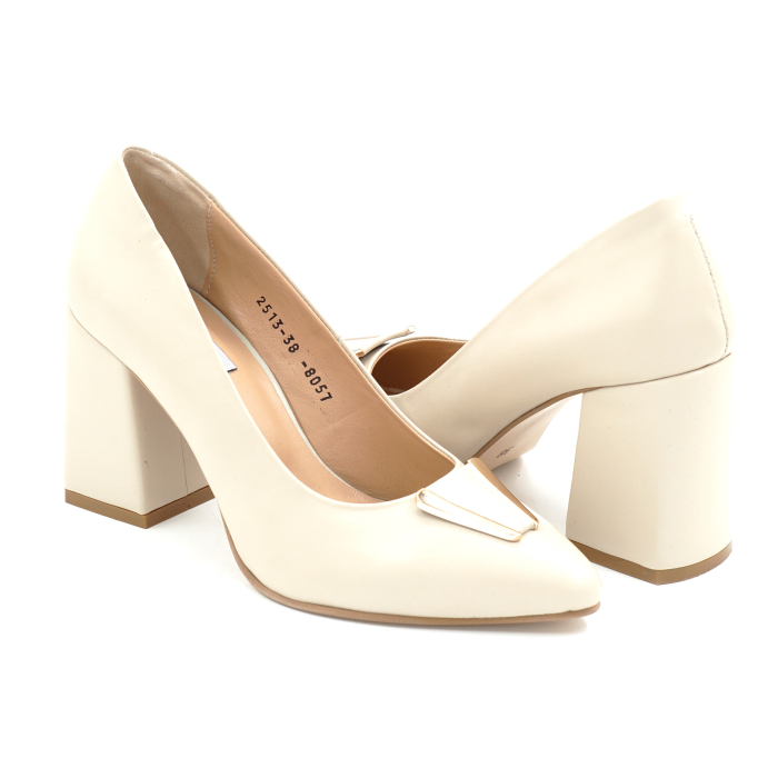Pantofi dama din piele naturala bej cu varf ascutit si toc imbracat de 8 cm 50824-4-25 [3]