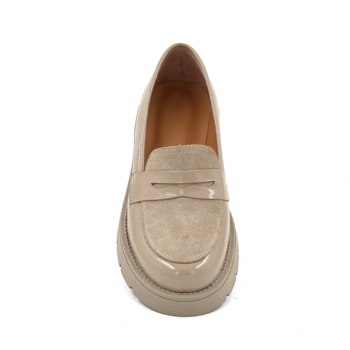 Pantofi dama casual loafers din piele naturala lacuita si intoarsa cappucino cu varf rotund si talpa de 3 cm 50325-25 [6]