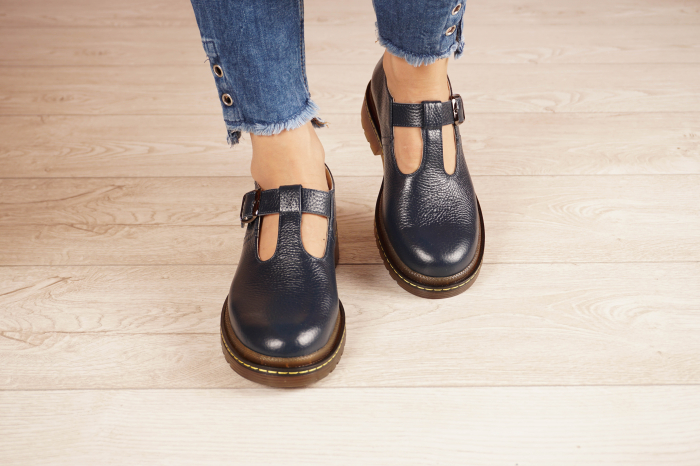 Pantofi dama casual din piele naturala bleumaren cu varf rotund si talpa 4 cm 52421-21 [4]