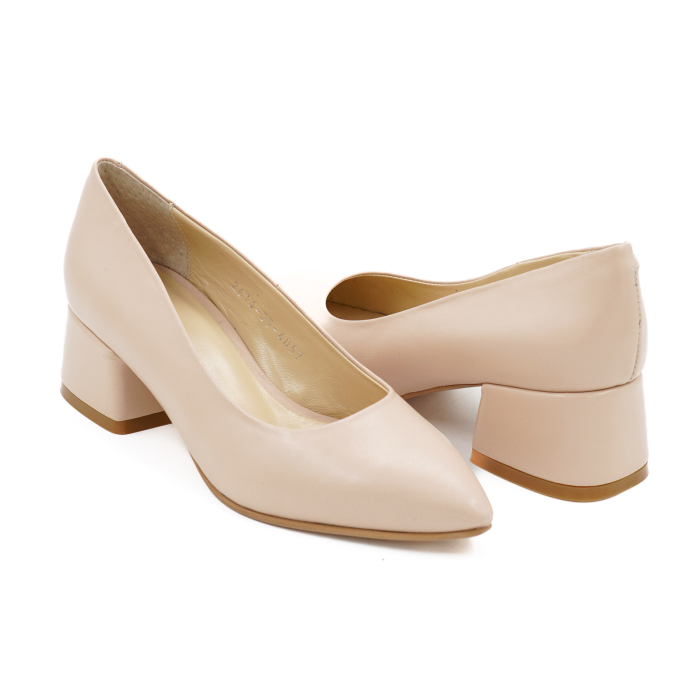 Pantofi dama din piele naturala nude roze, cu varf ascutit stiletto si toc mic gros imbracat de 4 cm 4057-9-26 [4]