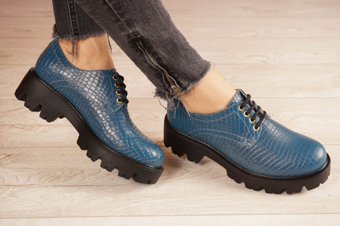 Pantofi dama din piele naturala croco bleumaren MSPD53017-1-21 [2]