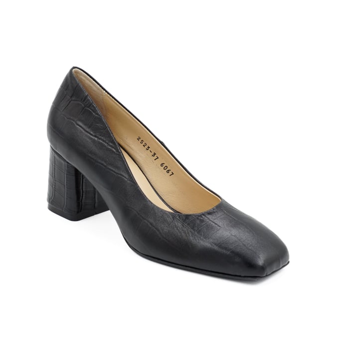 Pantofi dama din piele naturala croco negru mat, cu varf patrat si toc mic gros imbracat 6 cm 6067-26 [2]