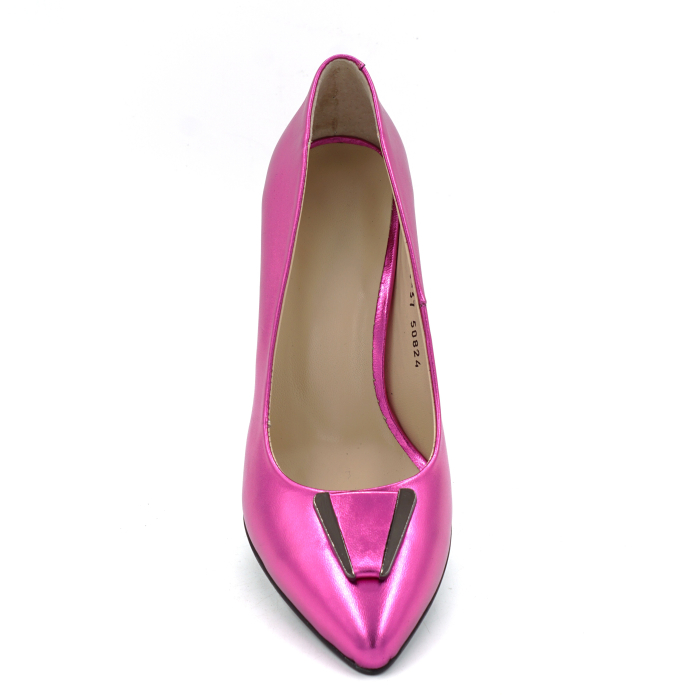 Pantofi dama din piele naturala fucsia metalizata cu varf ascutit stiletto si toc mediu gros imbracat de 8 cm 50824-3-25 [6]