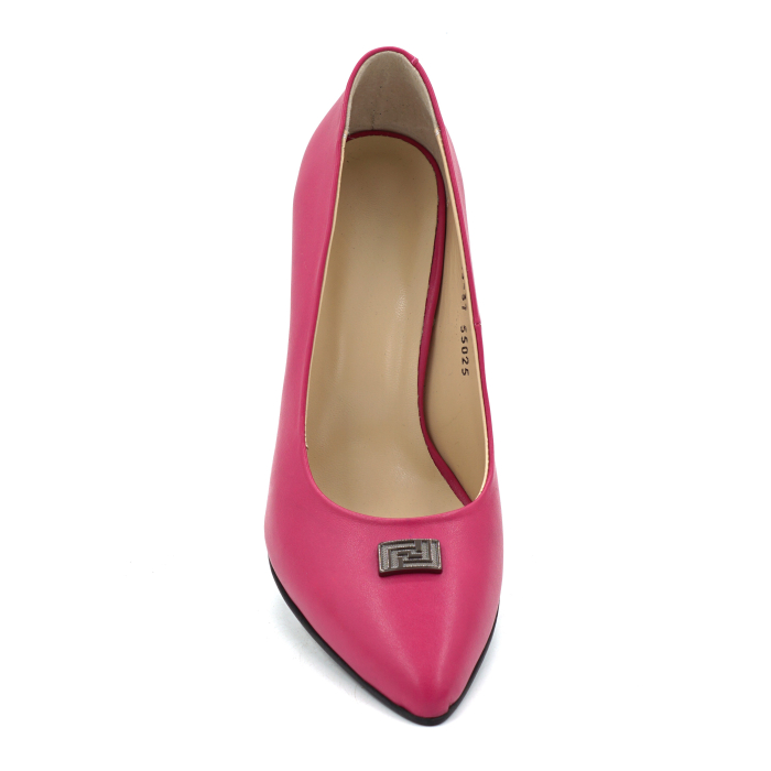 Pantofi dama din piele naturala fucsia cu varf ascutit stiletto si toc mediu gros imbracat de 8 cm 55025-25 [6]