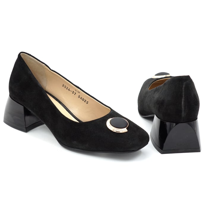 Pantofi dama din piele naturala intoarsa neagra cu varf patrat si toc mic gros  de 4 cm 54025-25 [3]