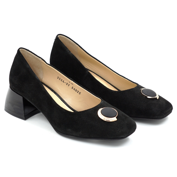 Pantofi dama din piele naturala intoarsa neagra cu varf patrat si toc mic gros  de 4 cm 54025-25 [2]