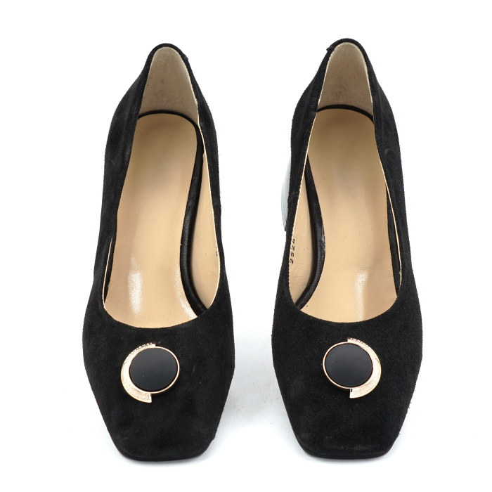 Pantofi dama din piele naturala intoarsa neagra cu varf patrat si toc mic gros  de 4 cm 54025-25 [6]
