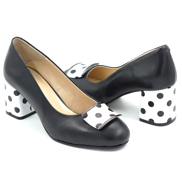 Pantofi dama din piele naturala neagra cu varf rotund si toc mic gros imbracat de 6 cm 51424-26 [7]