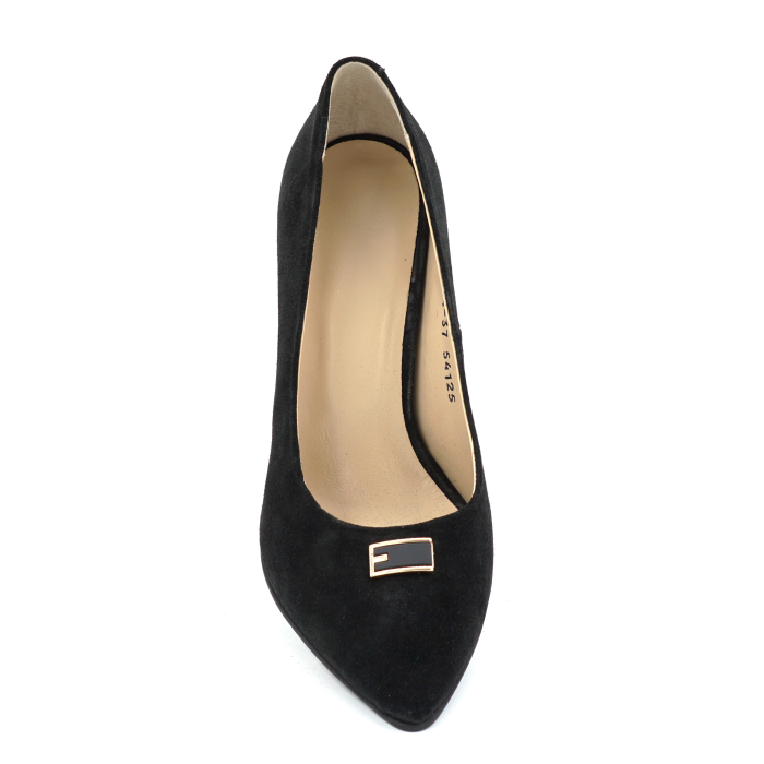 Pantofi dama din piele naturala intoarsa neagra cu varf ascutit stiletto si toc mediu gros imbracat de 8 cm 54125-25 [6]