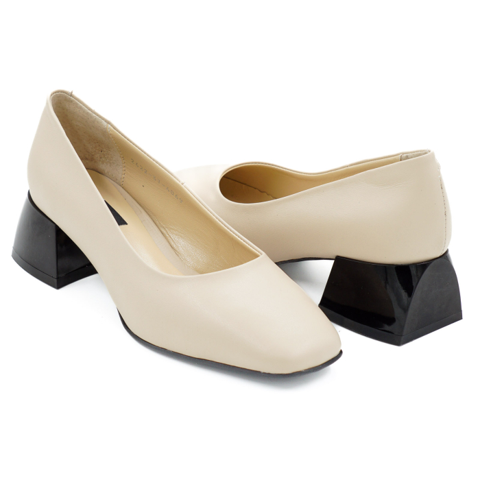 Pantofi dama din piele naturala nude bej, cu varf patrat si toc mic gros de 4 cm 4069-9-26 [4]