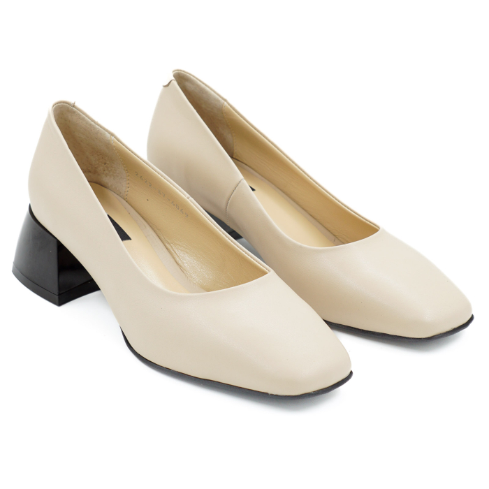 Pantofi dama din piele naturala nude bej, cu varf patrat si toc mic gros de 4 cm 4069-9-26 [3]