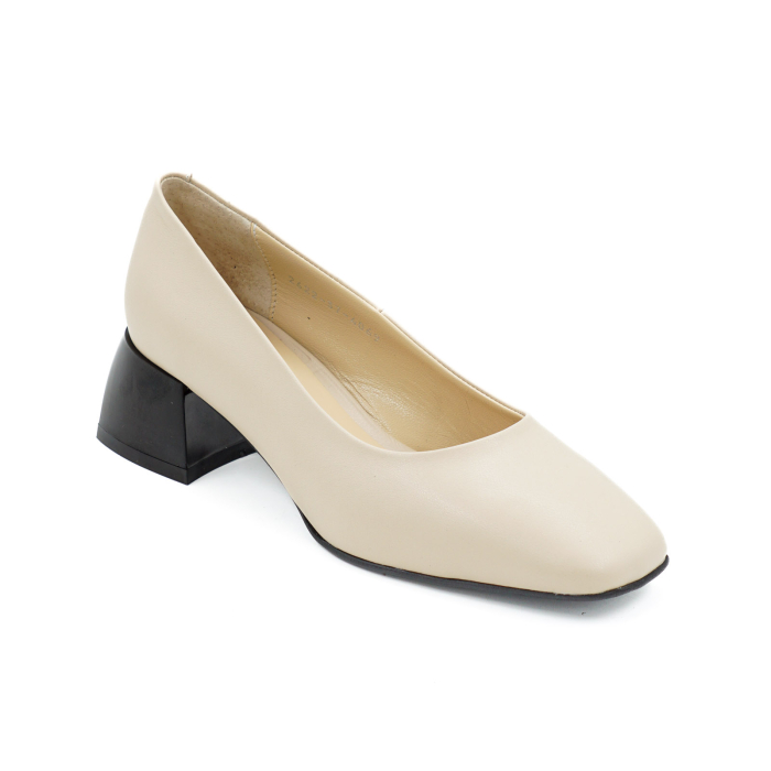 Pantofi dama din piele naturala nude bej, cu varf patrat si toc mic gros de 4 cm 4069-9-26 [2]