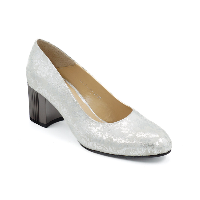 Pantofi dama din piele naturala cu imprimeu argintiu, cu varf rotund si toc mic gros de 6 cm 6055-3-26 [2]