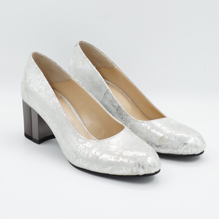 Pantofi dama din piele naturala cu imprimeu argintiu, cu varf rotund si toc mic gros de 6 cm 6055-3-26 [3]