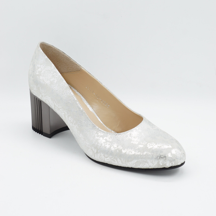 Pantofi dama din piele naturala cu imprimeu argintiu, cu varf rotund si toc mic gros de 6 cm 6055-3-26 [2]