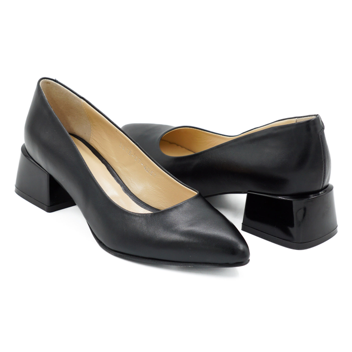 Pantofi dama din piele naturala neagra, cu varf ascutit stiletto si toc mic gros de 4 cm 4057-2-26 [4]