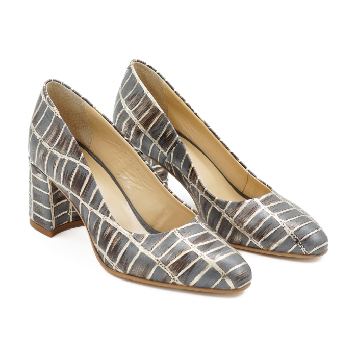 Pantofi dama din piele naturala cu imprimeu croco, cu varf ascutit si toc mic gros imbracat de 6 cm 0700-3-26 [3]