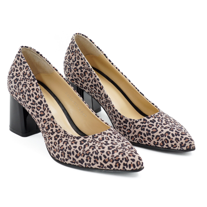 Pantofi dama din piele naturala cu imprimeu leopard, cu varf ascutit stiletto si toc mic gros imbracat de 6 cm 6057-11-26 [3]