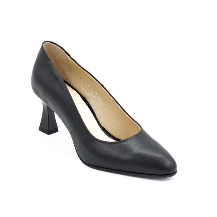Pantofi dama din piele naturala neagra, cu varf ascutit si toc mic subtire de 6 cm 0700-12-26 [2]