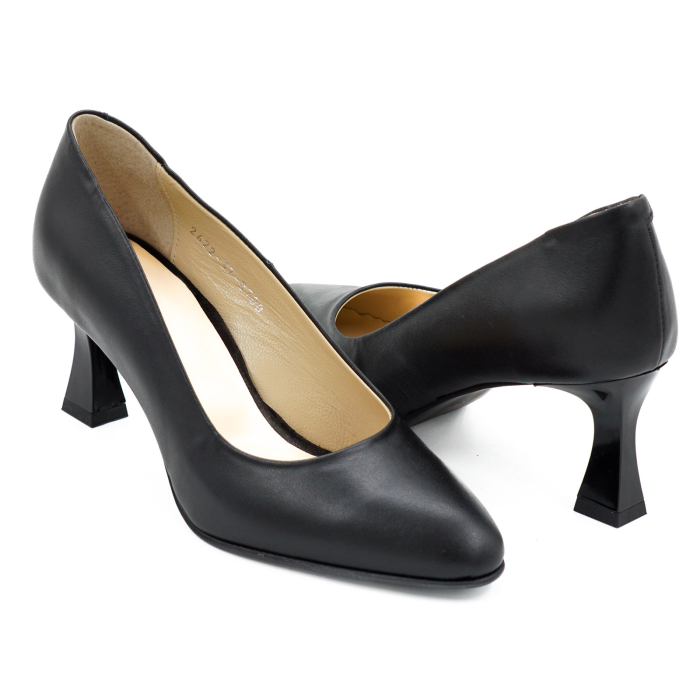 Pantofi dama din piele naturala neagra, cu varf ascutit si toc mic subtire de 6 cm 0700-12-26 [4]