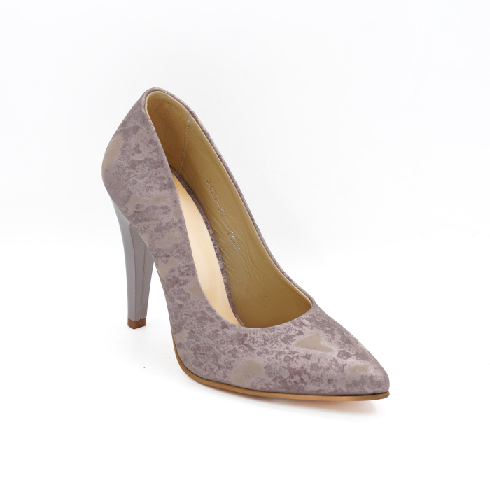Pantofi dama din piele naturala cu imprimeu roz sidefat, cu varf ascutit stiletto si cu toc inalt subtire de 10 cm 1046-1-26 [2]
