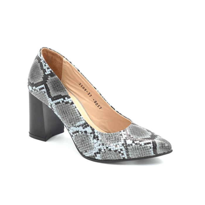 Pantofi dama din piele naturala cu imprimeu sarpe cu varf ascutit stiletto si toc mediu gros de 8 cm 8057-19-25 [2]