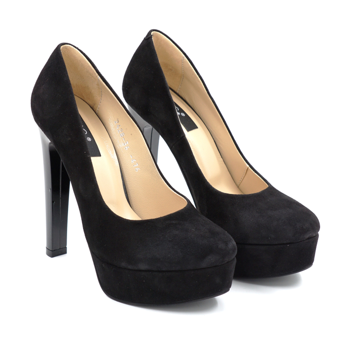 Pantofi dama din piele naturala intoarsa neagra cu platforma de 3 cm, varf rotund si toc inalt subtire de 13 cm 476-1-24 [3]