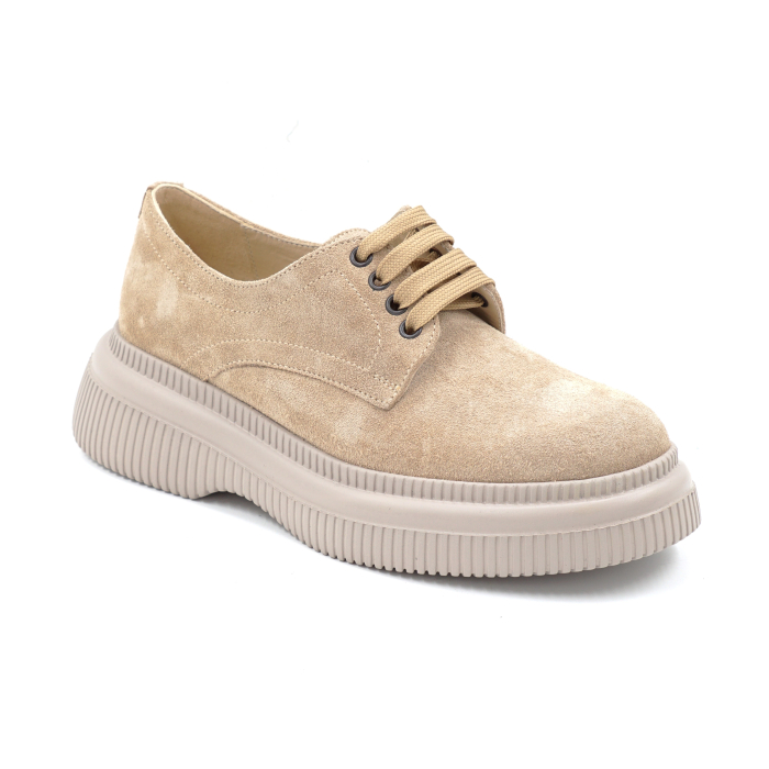 Pantofi dama tip adidas din piele naturala intoarsa bej cappucino cu varf rotund si talpa de 3 cm 53017-9-24 [2]