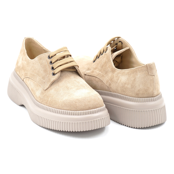 Pantofi dama tip adidas din piele naturala intoarsa bej cappucino cu varf rotund si talpa de 3 cm 53017-9-24 [4]