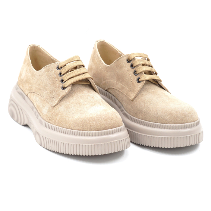 Pantofi dama tip adidas din piele naturala intoarsa bej cappucino cu varf rotund si talpa de 3 cm 53017-9-24 [3]