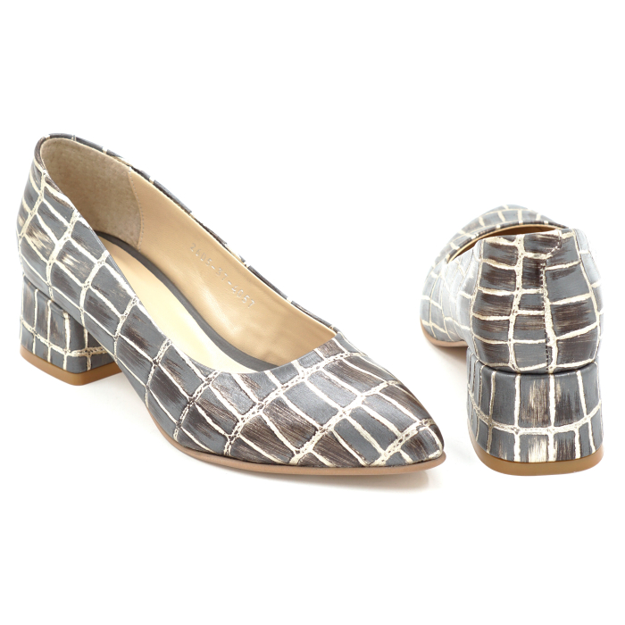 Pantofi dama din piele naturala cu imprimeu, cu varf ascutit stiletto si toc mic gros imbracat de 4 cm 4057-1-26 [5]