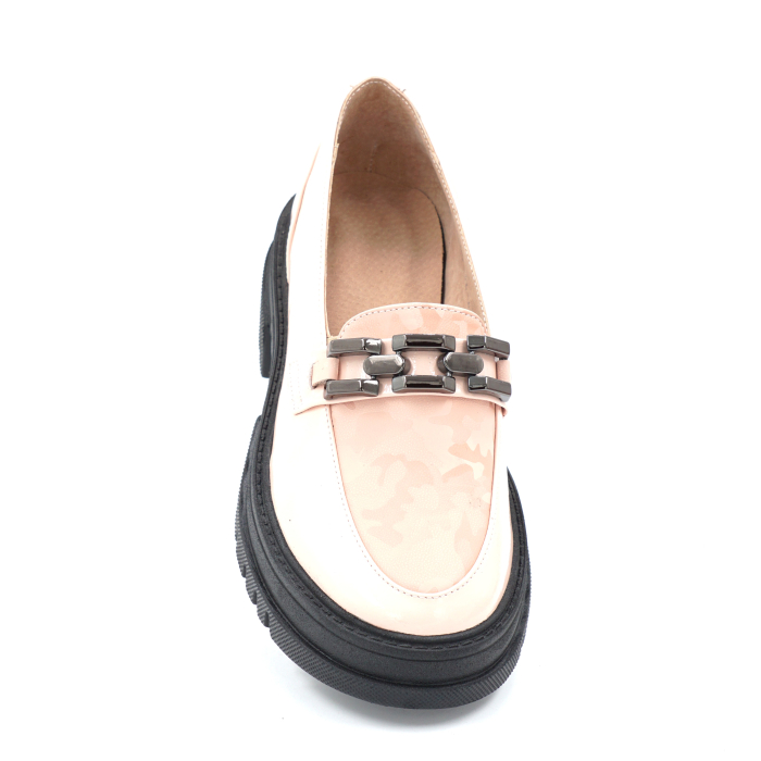 Pantofi dama tip loafers din piele naturala lacuita nude roze cu varf rotund si talpa de 4 cm 63120-3-24 [5]