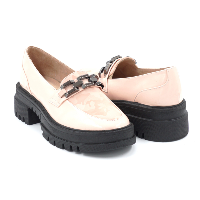 Pantofi dama tip loafers din piele naturala lacuita nude roze cu varf rotund si talpa de 4 cm 63120-3-24 [4]